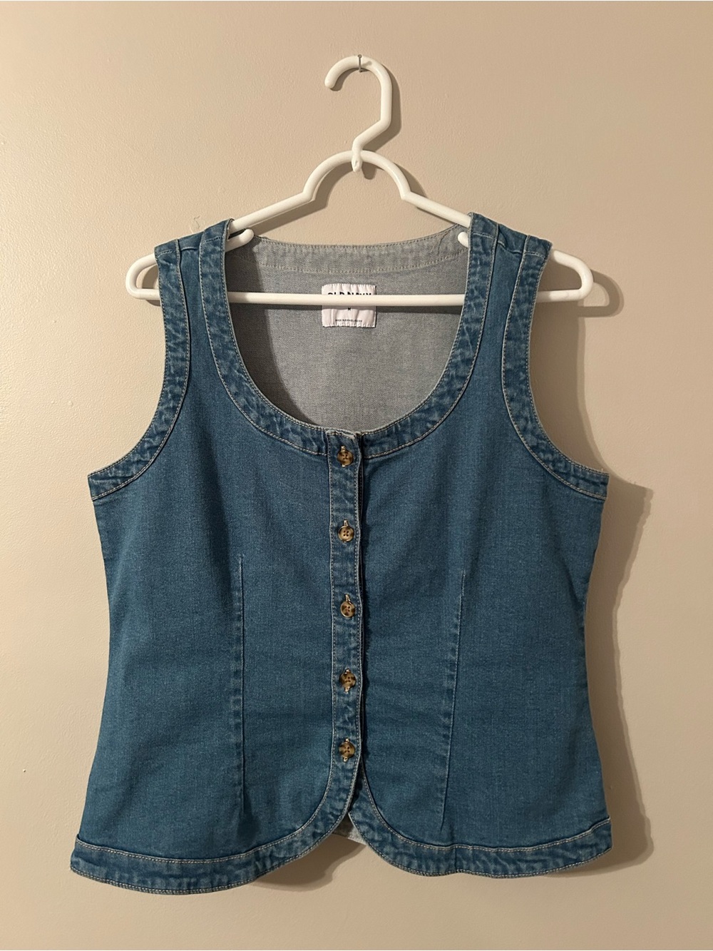 Denim Button-Front Sleeveless Top - Blue